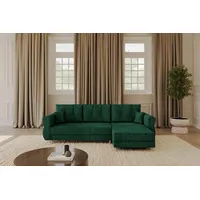 Altdecor Ecksofa mit Schlaffunktion und Bettkasten APOL-L 242x175x90 Dunkelgrün