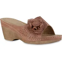 VAN HILL Damen Pantoletten Keilabsatz Blumen Bequem Schuhe 217022