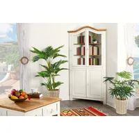 1a Direktimport Eck-Vitrine, Eckvitrine MEXICO Weiss / Natur, Massivholz