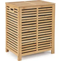 Costway Wäschekorb mit Deckel Groß, 80L Wäschesammler Bambus, Wäschebox