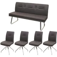 Mendler Esszimmer-Set HWC-H70, Sitzgruppe Esszimmergruppe Esszimmergarnitur, Stoff/Textil Edelstahl gebürstet