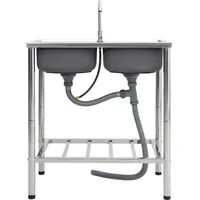VidaXL Camping-Spüle mit Doppelbecken und Wasserhahn Edelstahl - Silber