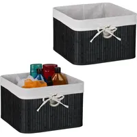 Relaxdays Aufbewahrungskorb 2er Set, Bambus, Stoffeinsatz, HBT: 20x31x31 cm,
