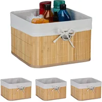 Relaxdays Aufbewahrungskorb 4er Set, Bambus, Stoffeinsatz, HBT: 20x31x31 cm,