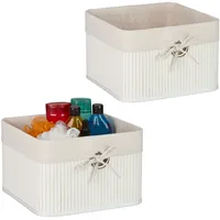 Relaxdays Aufbewahrungskorb 2er Set, Bambus, mit Stoffeinsatz, HBT: 20x31x31
