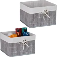 Relaxdays Aufbewahrungskorb 2er Set, Bambus, Stoffeinsatz, HBT: 20x31x31 cm,