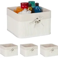 Relaxdays Aufbewahrungskorb 4er Set, Bambus, mit Stoffeinsatz, HBT: 20x31x31