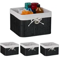 Relaxdays Aufbewahrungskorb 4er Set, Bambus, Stoffeinsatz, HBT: 20x31x31 cm,