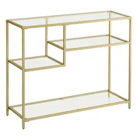 VASAGLE Konsolentisch, Flurtisch, Beistelltisch, aus Hartglas, Metallgestell, mit Ablagen,