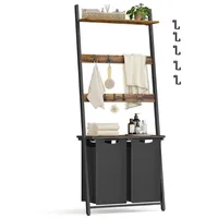 VASAGLE Wäschekorb mit Handtuchleiter vintagebraun-schwarz