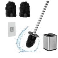 Relaxdays Flache Toilettenbürste zur Wandmontage Schwarz,Silber