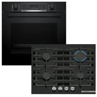 Bosch Herdset BOSCH Backofen Pyrolyse + Gas-Kochfeld FlameSelect autark