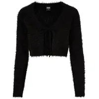 URBAN CLASSICS Ladies Tied Cropped Feather Cardigan - Schwarz