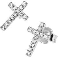 Smart Jewel Ohrstecker Kreuz mit Zirkonia, Silber 925