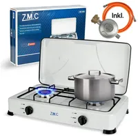 ZMC Gaskocher Campingkocher 2-flammig inkl. Schlauch und Regler, 2,2