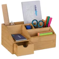 Relaxdays Schreibtisch Organizer mit Schublade Hellbraun