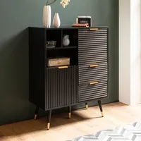 FineBuy Kommode 77 cm in MDF Eiche Schwarz Dekor