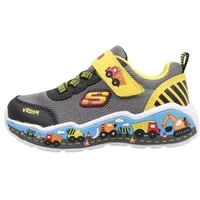 SKECHERS Play Scene Sneaker, Black & Gray Textile/Synthetic/Yellow Trim,