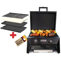 Nexgrill 4-in-1 Gasgrill/Tischgrill mit 2 Brennern, Pizzaofen-Funktion, Cordierit-Pizzastein &