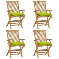 VidaXL Gartenstühle mit Hellgrünen Kissen 4 Stk. Massivholz Teak