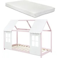 [en.casa] Kinderbett Tostedt mit Matratze 90x200 cm Rosa/Weiß