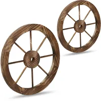 Relaxdays Wagenrad aus Holz, 2er Set, Deko für Garten,
