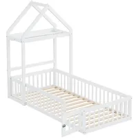 XDOVET Kinderbett 90 x 200, Kinderbettgestell aus Massivholz mit