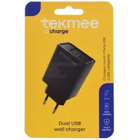 TEKMEE Ladeadapter 2x USB-A, schwarz