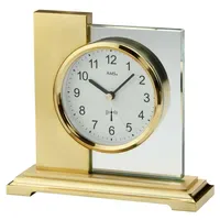 AMS Tischuhr Eckig Goldfarbenes Metallgehäuse mit Funkwerk