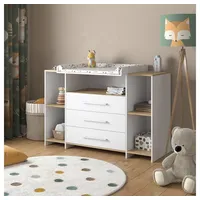 Vicco Wickelkommode Oskar, Weiss/Goldkraft Eiche, 143.2 x 93 cm