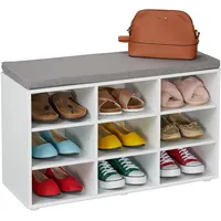 Relaxdays Schuhbank, 9 Fächern, gepolsterte Sitzfläche, HBT 48x78,5x30 cm,