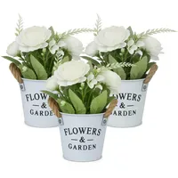 Relaxdays Kunstblumen im Topf 3er Set künstliche Pflanzen, Dekoblumen,