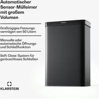 Klarstein Sensor-Mülleimer 50L - berührungslos & hygienisch, Edelstahl, Soft-Close,