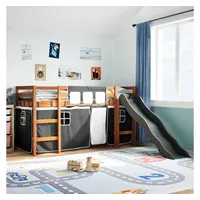 VidaXL Kinderhochbett mit Vorhängen Weiß und Schwarz Massivholz Kiefer