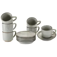 Loberon Tasse mit Untertasse 6er Set Biarré, ursprünglicher, natürlicher