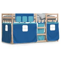 VidaXL Etagenbett mit Vorhängen Blau 90x200 cm Massivholz Kiefer