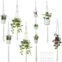 Relaxdays Makramee Blumenampel, 7er Set, Hängeampel Boho, Verschiedene Größen,