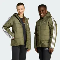 Adidas Essentials 3-Streifen gefütterte Kinderjacke Olive strata/white 164