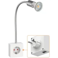 Ledscom.de Steckdosenlampe LESCH Leselampe, chrom/weiß inkl. GU10 LED (warmweiß,