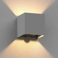 Ledscom.de Wandleuchte CUBEL Aluminium 10,0 cm inkl. Bewegungsmelder grau