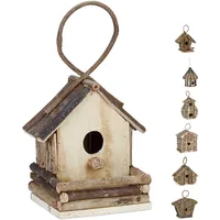 Relaxdays Deko Vogelhaus zum Aufhängen, unbehandeltes Holz, Balkon, Garten,