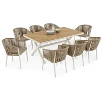 Idimex Gartenmöbelset ISOLA mit 8 Stühlen, Weiß/Beige – wetterfeste