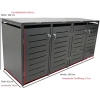 DEGAMO Mülltonnenbox 230x62x102cm für 4x Tonnen 120 Liter, Stahl