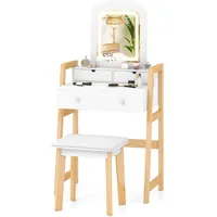 Costway Schminktisch mit Hocker und LED, 3 Schubladen, höhenverstellbar,