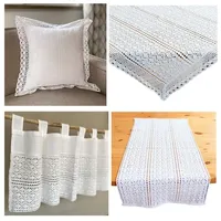 Heimtexland ® Häkelspitze Deko Bistrogardine Baumwolle Weiß Häkelborte Landhaus