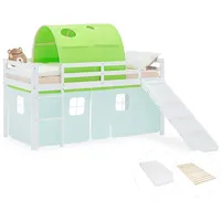 Homestyle4u Hochbett 90 x 200 cm Kiefer lackiert grün-weiß