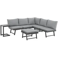 Svita Gartenlounge 4-teilig Doppelliege Metallgestell Schwarz/Grau