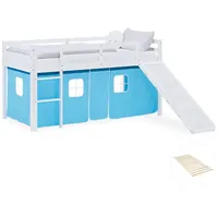 Homestyle4u Hochbett, Blau, Weiß, Textil, Kiefer, 90x200 cm, Kinder-