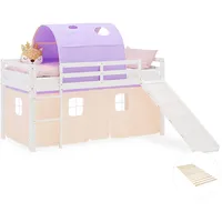 Homestyle4u Hochbett, Weiß, Lila, Textil, Kiefer, 90x200 cm, Kinder-