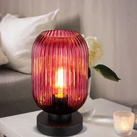 GLOBO Tischlampe Glas Tischleuchte lila Wohnzimmerlampe Vintage Nachttischlampe, Metall